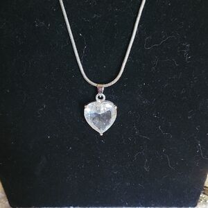 Silver Heart Crystal Pendant Necklace - Clear